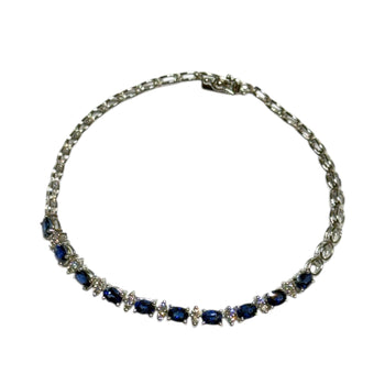 JB0067K - Blue Sapphire with Diamond Bracelet Set in 14K White Gold Setting