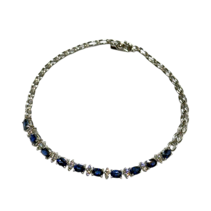 JB0067K - Blue Sapphire with Diamond Bracelet Set in 14K White Gold Setting