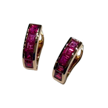JE0115K - Ruby Small Hoop Earrings Set in 18K Rose Gold Setting