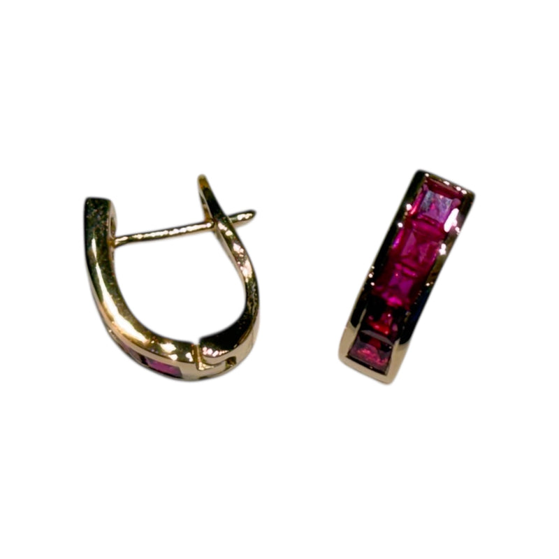 JE0115K - Ruby Small Hoop Earrings Set in 18K Rose Gold Setting