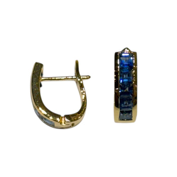 JE0114K - Blue Sapphire Small Hoop Earrings Set in 18K Gold Setting