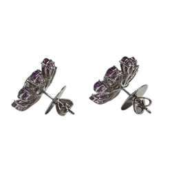 JE9480ZK - White, Purple, and Pink Sapphire Flower Earrings Set in 18K White Gold Setting