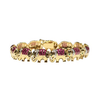 JB0060K - Ruby with Diamond Elephant Bracelet Set in 18K Gold Setting