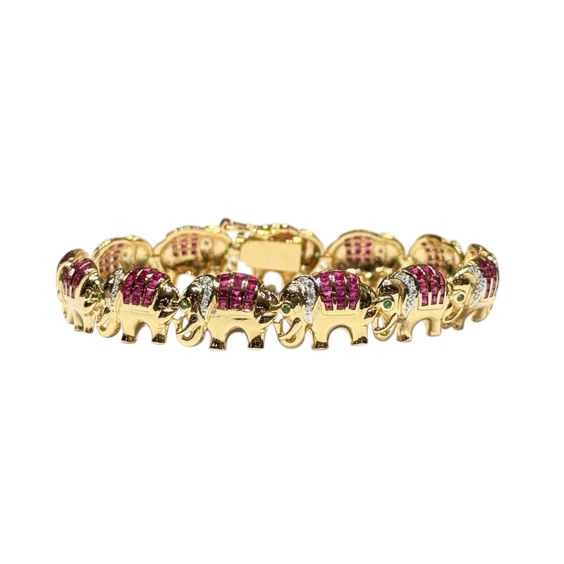 JB0060K - Ruby with Diamond Elephant Bracelet Set in 18K Gold Setting