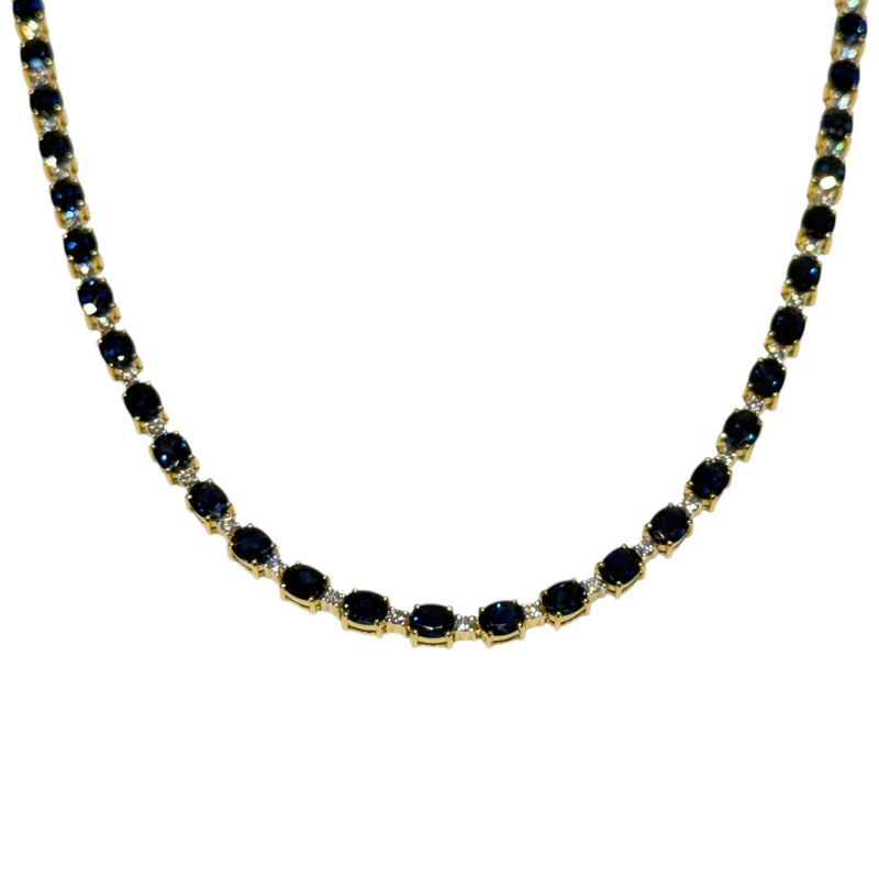 JN0028K - Blue Sapphire with Diamond Necklace Set in 18K Gold Setting