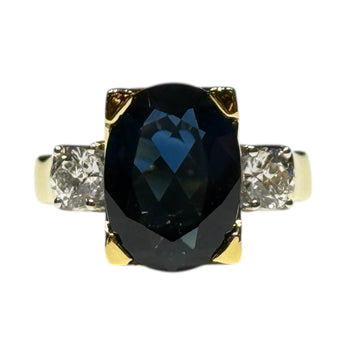 JR0252K - Blue Sapphire with Diamond Ring Set in 18K Gold Setting