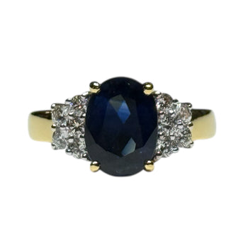 JR0250K - Blue Sapphire with Diamond Ring Set in 18K Gold Setting