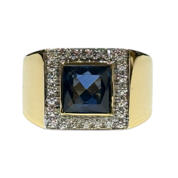 JR0248K - Blue Sapphire with Diamond Men’s Ring Set in 18K Gold Setting