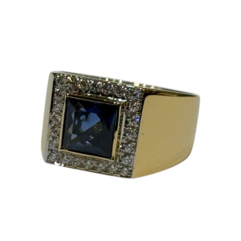 JR0248K - Blue Sapphire with Diamond Men’s Ring Set in 18K Gold Setting