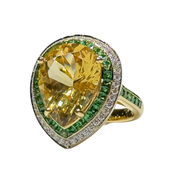JR0246K - Golden Beryl with Tsavorite & Diamond Ring Set in 18K Gold Setting
