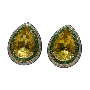 JE0106K - Golden Beryl with Tsavorite & Diamond Earrings Set in 18K Gold Setting