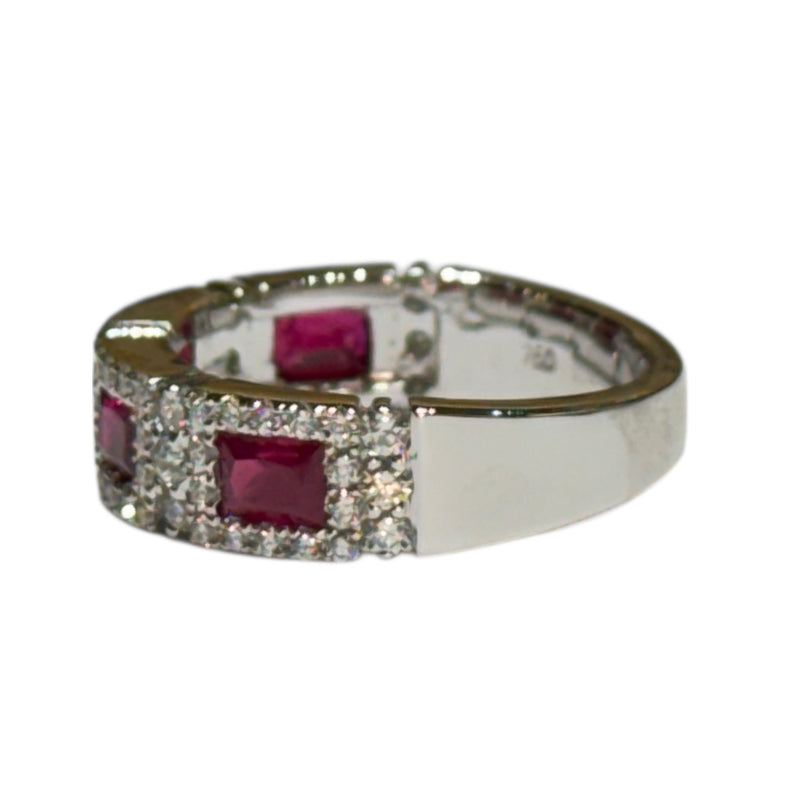 JR0196K - Ruby with Diamond Ring Set in 18K White Gold Setting