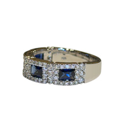 JR0195K - Blue Sapphire with Diamond Ring Set in 18K White Gold Setting