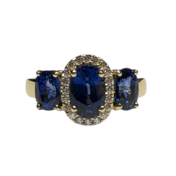 JR0165K - Blue Sapphire with Diamond Ring Set in 18K Gold Setting