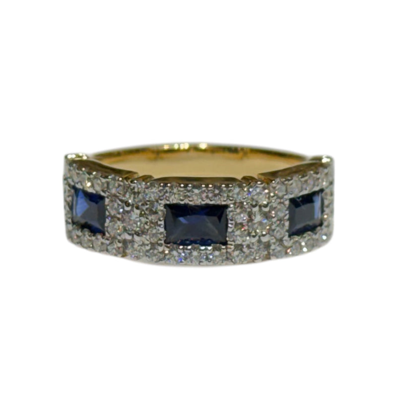 JR0166K - Blue Sapphire with Diamond Ring Set in 18K Gold Setting