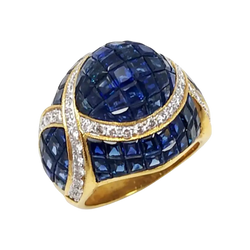 JR5569A - Invisible Set Blue Sapphire with Diamond Ring set in 18K Gold Setting