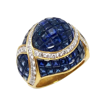 JR5569A - Invisible Set Blue Sapphire with Diamond Ring set in 18K Gold Setting