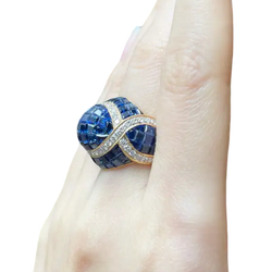 JR5569A - Invisible Set Blue Sapphire with Diamond Ring set in 18K Gold Setting