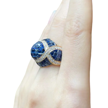 JR5569A - Invisible Set Blue Sapphire with Diamond Ring set in 18K Gold Setting