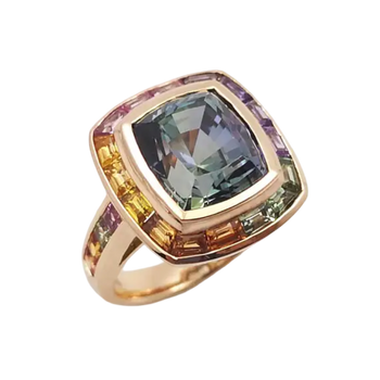 JR0478L - Unheated Tanzanite with Fancy Sapphire Ring set in 18K Rose Gold Setting