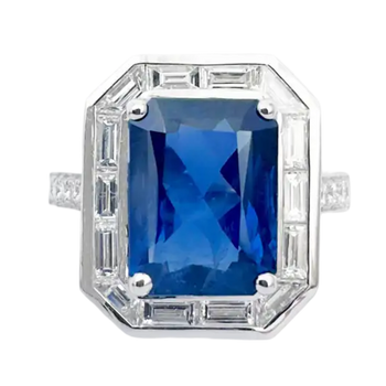 JR0706L - Blue Sapphire with Diamond Ring set in 18K White Gold Setting