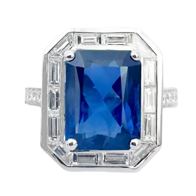 JR0706L - Blue Sapphire with Diamond Ring set in 18K White Gold Setting