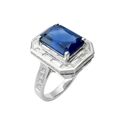JR0706L - Blue Sapphire with Diamond Ring set in 18K White Gold Setting
