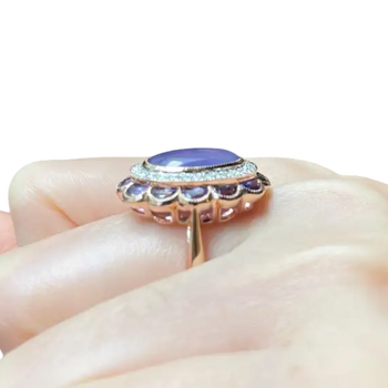 JR0548L - Lavender Jade with Purple Sapphire and Diamond Ring set in 18K Rose Gold Setting