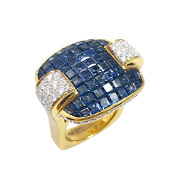 JR0596B - Invisible Set Blue Sapphire with Diamond Ring set in 18K Gold Setting