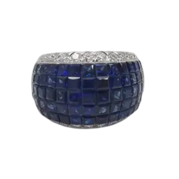 JR0400L - Invisible Set Blue Sapphire with Diamond Ring set in 18K White Gold Setting