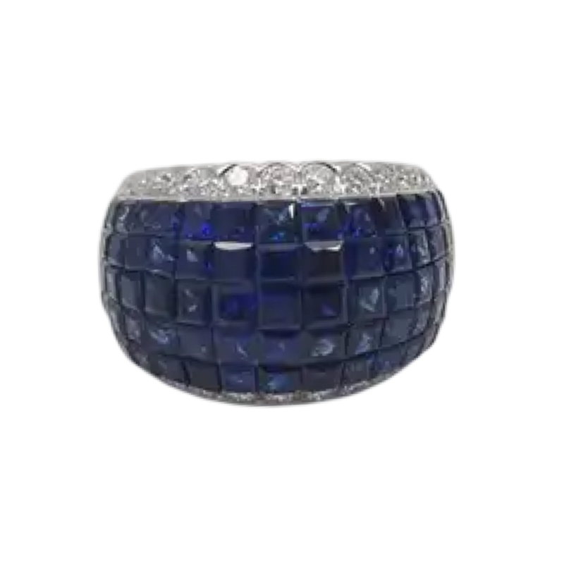 JR0400L - Invisible Set Blue Sapphire with Diamond Ring set in 18K White Gold Setting