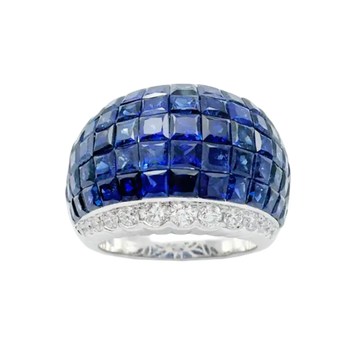 JR0400L - Invisible Set Blue Sapphire with Diamond Ring set in 18K White Gold Setting