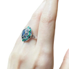 JR0060L - Blue Sapphire with Emerald Art Deco Style Ring set in 18K White Gold Setting