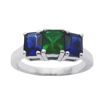 JR0123L - Emerald and Blue Sapphire Ring set in 18K White Gold Setting