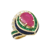 JR0397L - Ruby with Emerald, Blue Sapphire and Diamond Ring set in 18K Gold Setting
