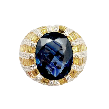 JR0562L - Blue Sapphire, Yellow Sapphire and Diamond Ring set in 18K Rose Gold Setting