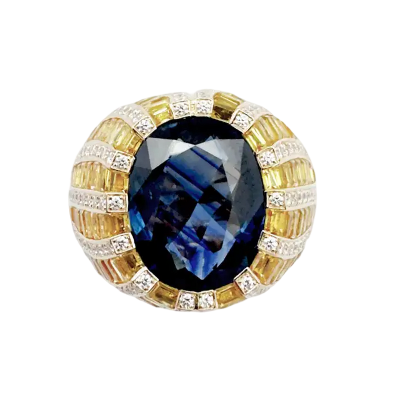 JR0562L - Blue Sapphire, Yellow Sapphire and Diamond Ring set in 18K Rose Gold Setting