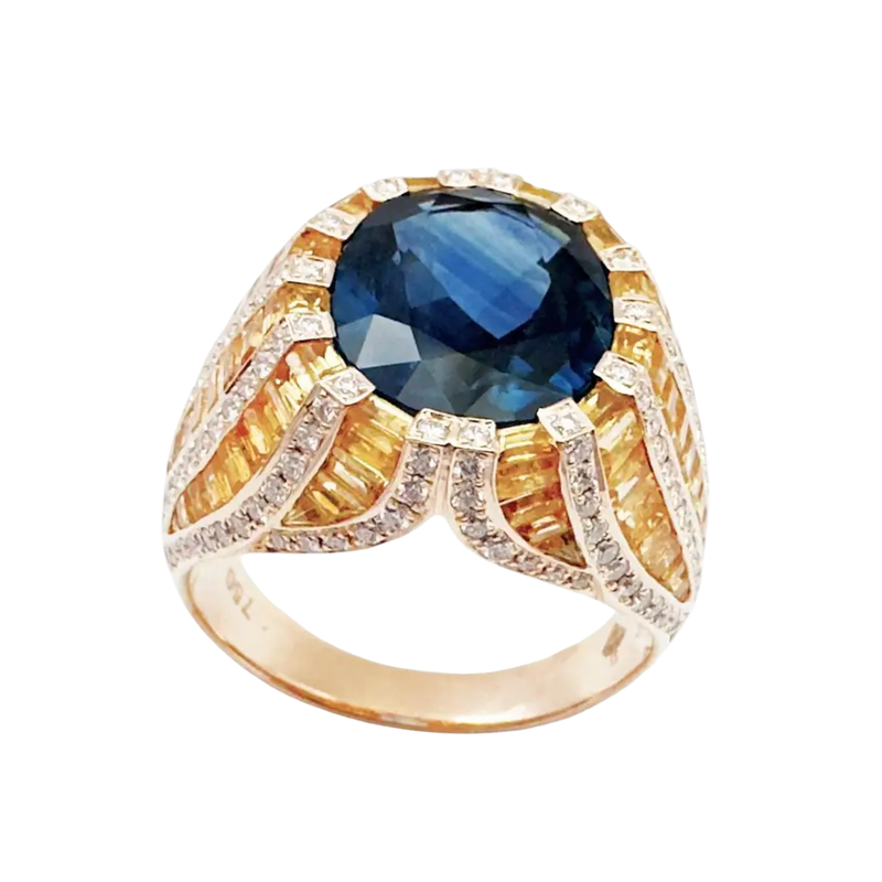 JR0562L - Blue Sapphire, Yellow Sapphire and Diamond Ring set in 18K Rose Gold Setting