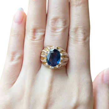 JR0562L - Blue Sapphire, Yellow Sapphire and Diamond Ring set in 18K Rose Gold Setting