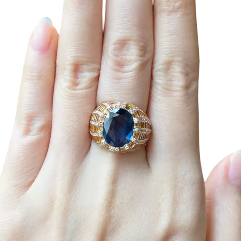 JR0562L - Blue Sapphire, Yellow Sapphire and Diamond Ring set in 18K Rose Gold Setting