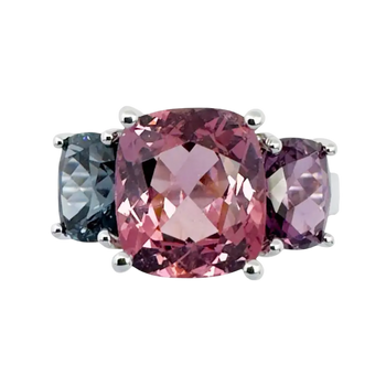 JR0699L - Cushion Spinel Trilogy Ring set in 18K White Gold Setting