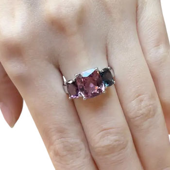 JR0699L - Cushion Spinel Trilogy Ring set in 18K White Gold Setting