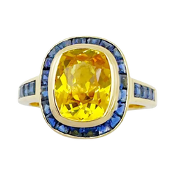 JR0440L - Cushion Yellow Sapphire with Blue Sapphire Ring set in 18K Gold Setting