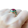 JR0439L - Cushion Ruby with Emerald Ring set in 18K Gold Setting