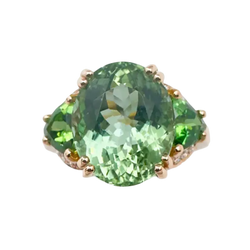 JR0610L - Green Tourmaline,Tsavorite and Diamond Ring set in 18K Rose Gold Setting