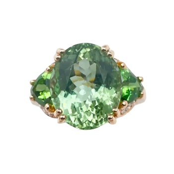 JR0610L - Green Tourmaline,Tsavorite and Diamond Ring set in 18K Rose Gold Setting