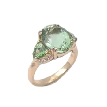 JR0610L - Green Tourmaline,Tsavorite and Diamond Ring set in 18K Rose Gold Setting