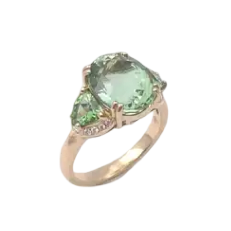 JR0610L - Green Tourmaline,Tsavorite and Diamond Ring set in 18K Rose Gold Setting