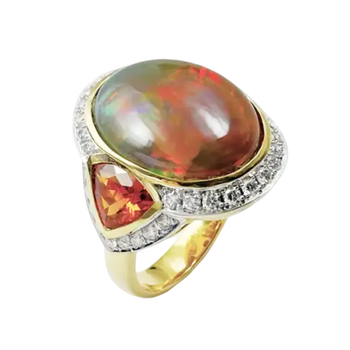 JR0505L - Opal, Orange Sapphire and Diamond Ring set in 18K Gold Setting