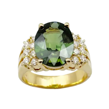 JR0255M - Green Sapphire with Diamond Ring set in 18K Gold Setting